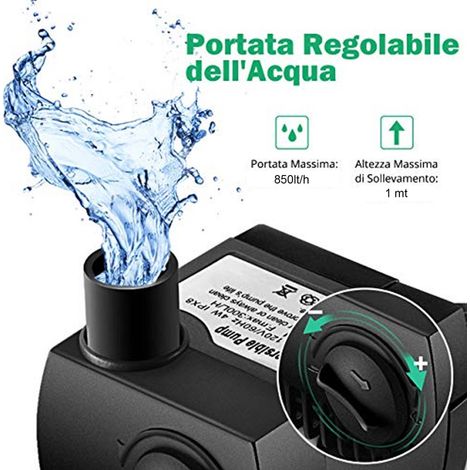Trade Shop - Pompa Per Acqua Da Acquario Per Pesci 850 L/h Ad Immersione 12w 220v Regolabile - (1/4)