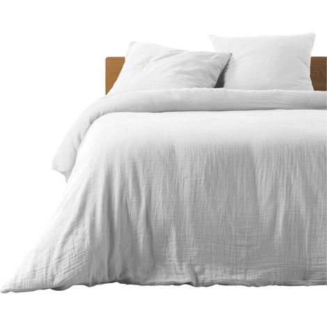 Housse de couette + 2 taies en gaze de coton 220 x 240 cm Tendance blanc