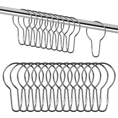 Lot de 27 Anneaux de rideau, Acier inoxydable, 70 x 40 mm, Résistant à la corrosion, Pour salle de bain