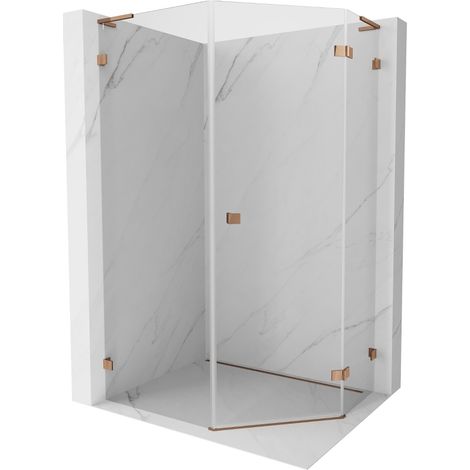 Mexen Lunar L cabine de douche pentagonale pivotante droite 80 x 90 cm, transparent, or rose - 831L-080P-090L-60-00-P (1/5)