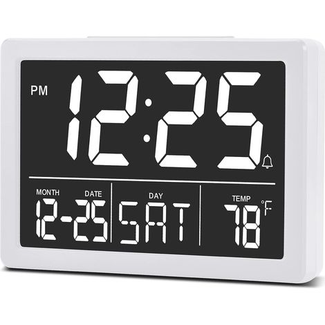 Digitaler Wecker, großes LED-Display, 6 Helligkeitsstufen, Schwarz, Kunststoff, rechteckig, modern, Schlafzimmer, USB, batteriebetrieben