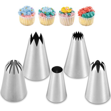 Douille À Décorer - Jeu De 5 Douilles En Acier Inoxydable Pour Gâteaux, Cupcakes Et Biscuits - Kit De Décoration Pâtissière (1/5)