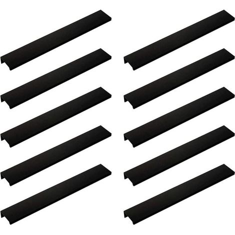 Lot De 10 Poignée Noir Poignée De Meuble Noir- Poignée Invisible Poignee De Meuble Cuisine Noir Poignée Meuble Noir Mat En Alliage D'Aluminium Entraxe 160Mm (1/5)