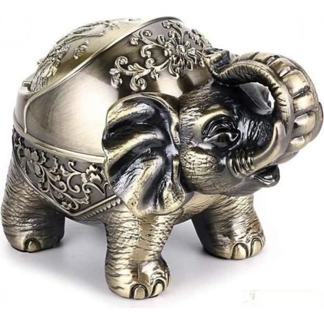 Cendrier Vintage Avec Couvercle, Cendrier En Métal Éléphant Vintage Pour Intérieur Et Extérieur (1/4)