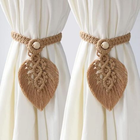 Handmade Curtain Tiebacks - Handwoven Cotton Cord Curtain Tiebacks, Set of 2, Brown