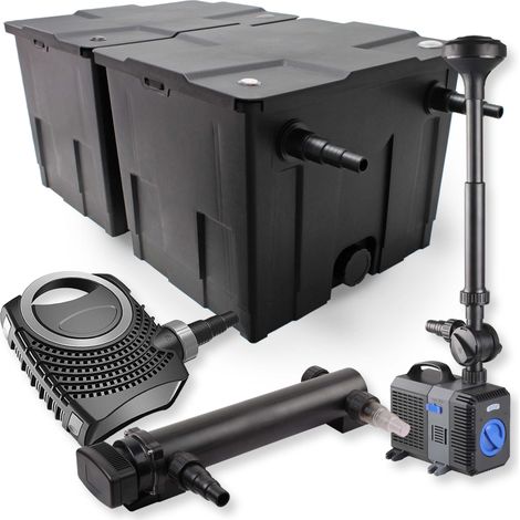 SunSun Komplettset: CBF-350B Teichfilter bis 60000 L Teichfilteranlage Durchlauffilter, CTF-8000 Teichpumpe 8000l/h 70W, CUV-324 Teichklärer UVC Klärer mit 24W, CTP-2803 Springbrunnenpumpe 3000l/h 10W