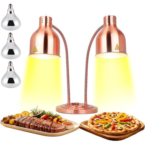 Lot de 2 Lampes chauffantes autoportantes pour Aliments 250 W tuyau extensible jusqu'à 70 cm pour buffet, restaurant, cuisine (ampoules double) (1/5)