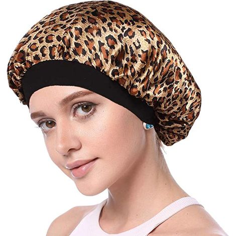 1 Bonnet de nuit,Satin double épaisseur,Imprimé,Large élastique,Cheveux longs bouclés naturels (1/5)