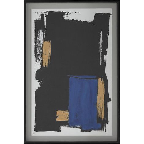 Tableau abstrait verre et bois noir doré bleu - Noir, doré et bleu (1/3)