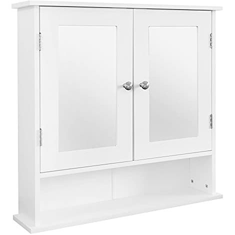 ML-Design Armoire Murale Salle de Bain, Blanc, 56x58x13cm, Bois MDF Mélaminée, Meuble de Toilette avec Miroir, Double Porte, Beaucoup d'Espace de Rangement, Commode Étagère Cuisine, Style Campagnard (1/5)