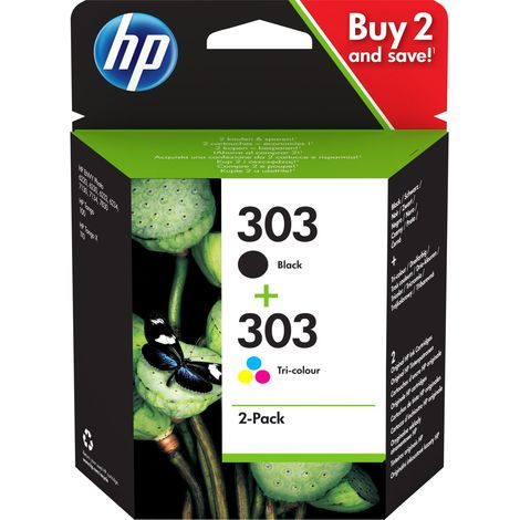 HP 303 2-pack Black/Tri-color Original Ink Cartridges cartucho de tinta 2 pieza(s) Rendimiento estándar Negro, Cian, Magenta, Amarillo