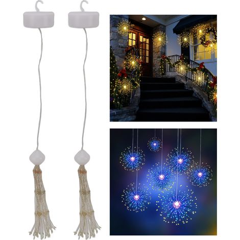 Guirnalda de luces LED con diseño de estrella y cable de cobre, incluye mando a distancia, para decoración de fiestas y jardines – 2 unidades (1/5)