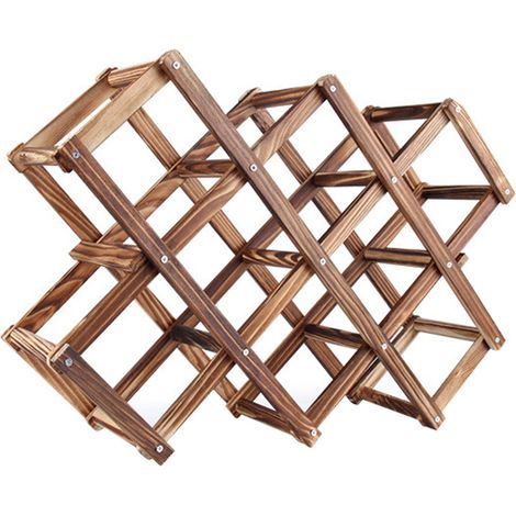 Wood 10 Bottles Foldable Wine Rack Stand Storage Display Shelf, Brown