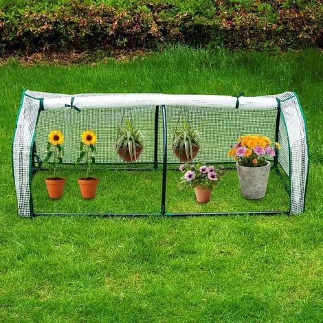 Serre d'hiver pour jardin avec ouverture à zip, abri de protection métallique pour semis et légumes, Composition : 130 × 60 × 50 cm, Couleur : blanc (1/5)