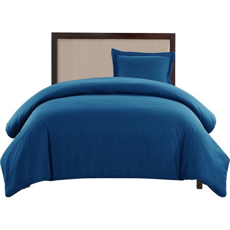 Ensemble de couette bleue pour lit simple, double, king size, en coton imprimé, doux et simple (bleu marine - taille simple américaine) (1/5)