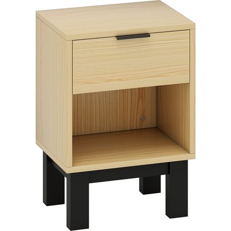 Table de chevet avec tiroir et niche ouverte en panneaux de particules chêne 35 x 26 x 50 cm (1/5)