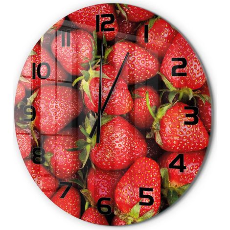 Horloge Murale Ronde Lecture Facile Verre Trempé Silencieuse Chiffres Lisibles Fraises fi 60 cm (1/5)