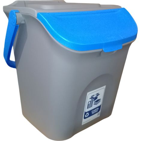 Pattumiera 28L per la racolta differenziata blu con etichetta rifiuti carta secchio contenitore con manico e coperchio sovrapponibile chiusura antirandaggismo cucina casa locali commerciali (1/5)