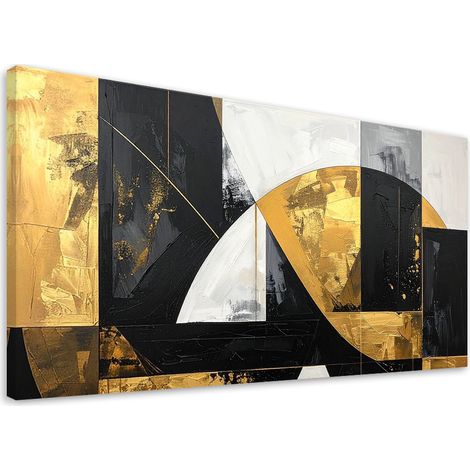 Stampe su Tela, Astrattismo forme nero oro, 80x40 (1/5)