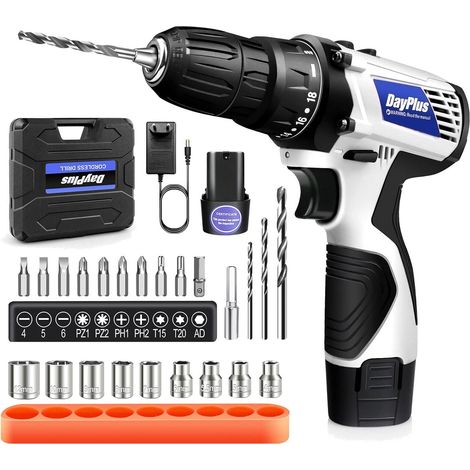 Perceuse Visseuse Sans Fil avec 2 batteries lithium - ion, 12V combi et percussion, 18 + 1 couple 2 vitesses, kit de visseuse sans fil avec 23 pièces accessoires (1/5)