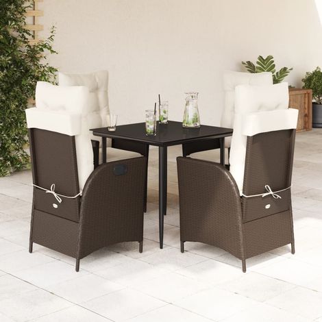 5-tlg. Garten-Essgruppe mit Kissen Braun Poly Rattan (1/5)