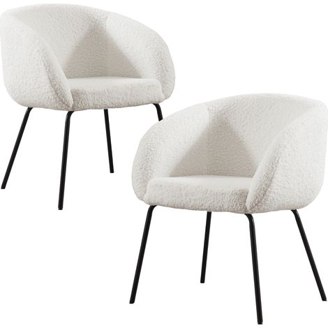 Wahson Lot de 2 Fauteuil Realx en Fausse Fourrure, Moderne Chaise de Chambre avec Dossier Fauteuil Relax Confortable avec Pieds en Métal, Blanc