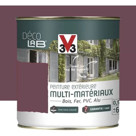 V33 – Peinture extérieure multi-matériaux satin 0,5 L – Figue fraîche – Résistante aux chocs et intempéries – Application directe sur bois, fer, PVC, alu (1/3)