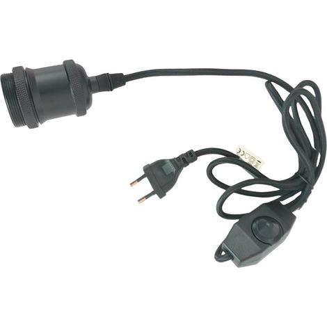 Kit Portalámparas E27 con Regulador, Cable Textil Negro 1,8m y Clavija