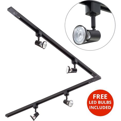 Litecraft 2 Metre L Shape Track Light With 4 Harlem Fixture & LED Bulbs - Black (1/4)