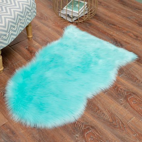 Tapis de luxe en laine artificielle australienne douce et moelleuse, pour chambre ou salon, 40 x 60 cm, bleu
