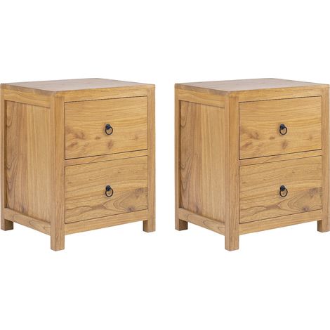 Lot de 2 tables de chevet 2 tiroirs - Bois de mindi - Naturel - PILABO (1/5)