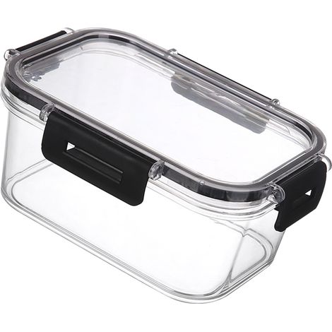 Boîte de conservation alimentaire avec couvercle noir, grande poubelle transparente en ABS à fermeture hermétique, idéale pour la préparation des repas, les restes de cuisine et le réfrigérateur.
