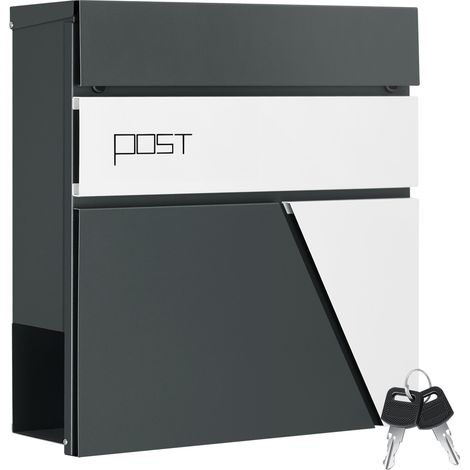 WOLTU Cassetta postale con vano portagiornale, coperchio chiudibile con chiave, Antracite+Bianco, 37x10,5x37cm