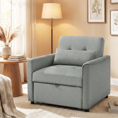 Poltrona letto 3 in 1, divano letto estensibile con schienale regolabile, grigia