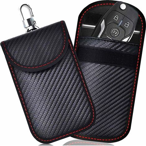 Signal Blocage Faraday Pochette Sac, Lot de 2 Pochettes Blocage Signal RFID pour Clé Voiture, Étui de Protection anti RFID en Fibre de Carbone (1/4)