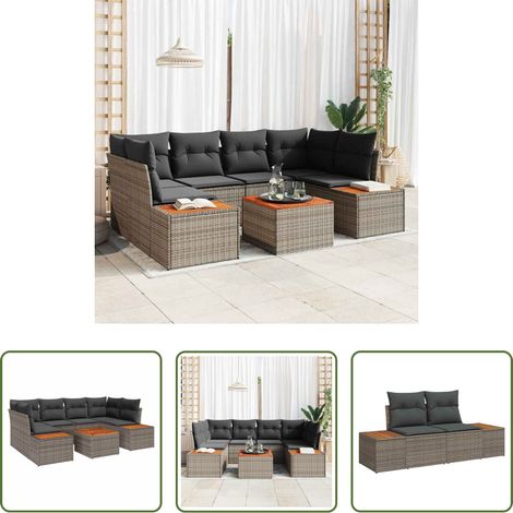 Gartentisch - Garten-Sofa-Set mit Kissen mit Speicher 6 pcs Grau Poly Rattan (1/5)