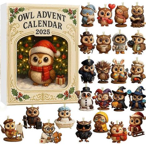 Calendrier de l'Avent Hibou 2025, Pendentif bébé hibou en acrylique, compte à rebours (1/5)