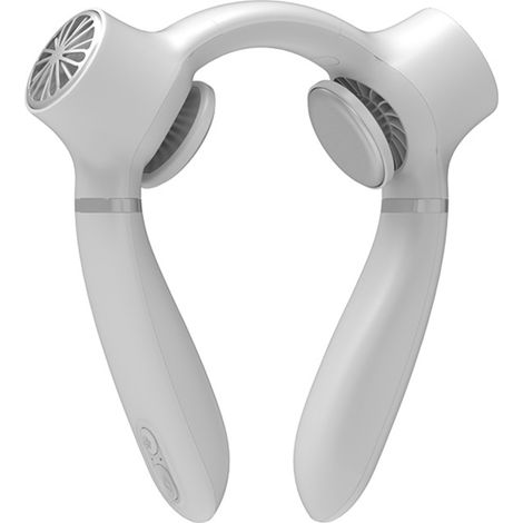 Ventilador de cuello portátil con aire acondicionado, 2 almohadillas de enfriamiento, batería recargable de 4000 mAh.