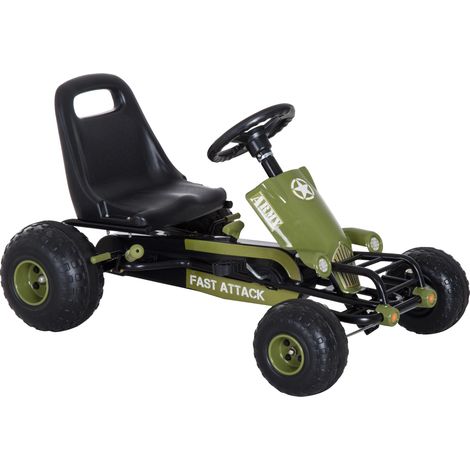 Go-kart a pedali sportivo con sedile regolabile, frizione e freno per bambini dai 3 ai 6 anni, portata massima 35 kg, dimensioni 99 x 65 x 56 cm, telaio in acciaio, colore nero e verde. (1/5)