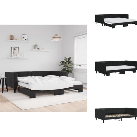 Lit de jour avec lit gigogne et matelas noir 100x200 cm velours - Canapé Convertible - Lit Gigogne - Lit Deux Places - Meuble Multifonctionnel - Literie (1/5)