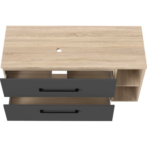Aica Ensemble meuble de Salle de Bain + Planche suspendu, 2 Tiroirs + Rangements Ouverts, 120x46x52cm, Chêne + Anthracite, Sans Compter Vasque