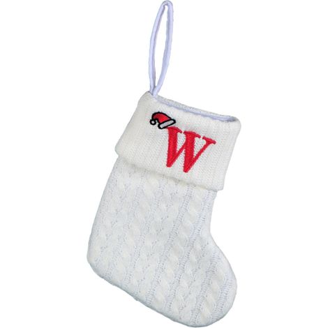 Chaussette De Noël - Tricotée Blanche Avec Initiale Brodée - Pour Décoration De Sapin Ou Cheminée - 20 Cm - 1 Pièce (1/5)