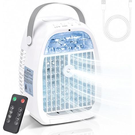 Air Conditioner, Air Cooler Remote Control, USB Misting Fan, Mist Modes, Speed, Timer, LED Night Light, Bedroom Office Camping (1/5)