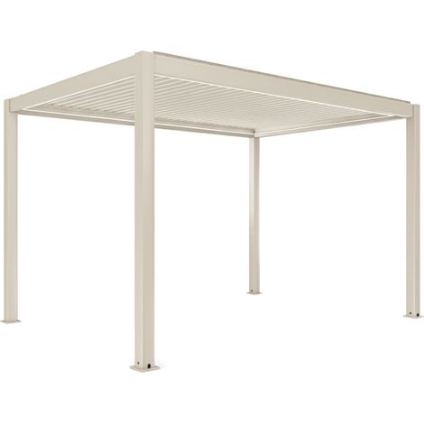 Pergola bioclimatique autoportée motorisée et éclairée 3x4 m crème