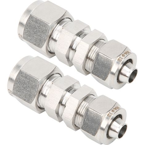 Raccord de cloison à compression à 2 viroles, connecteur droit à 2 points de contact, acier inoxydable 304, Ф12x8 (1/5)