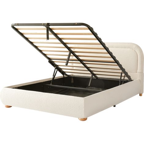 Letto capitonné 140 x 190 cm con rete a doghe e contenitore, tessuto bouclé beige (1/5)