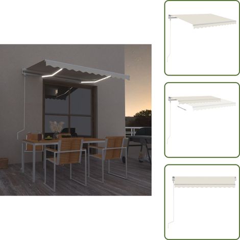 Toldo con luces LED - vidaXL Toldo automático con LED y sensor de viento crema 350x250 cm - Toldo exterior