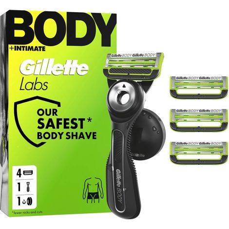 Gillette Labs Body + Intimate Systemklingen 4er + Handstück Rasierer