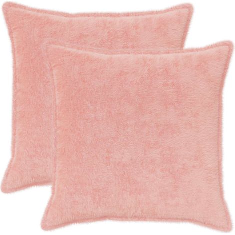 Cushion Cover 2 pcs HOUTEN Pink 55 x 55 cm Faux Rabbit Fur vidaXL (1/5)