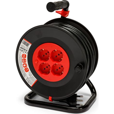 Velamp Prolunga Elettrica con Avvolgicavo 25mt - 4 Prese Polivalenti (Schuko + 10/16A) - Spina Grande 16A - Interruttore di Protezione – Cavo elettrico multipolare 3G Sezione 1,5 mm² (1/5)
